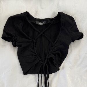 Black Crop Top with Ruched Ties on Back